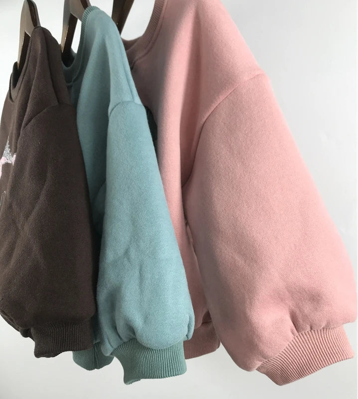 Winter Baby Girls Boys Fleece Velvet Warm Long Sleeve Tops Spring Kids Sweatershirt Dinosaur Print Hoodies