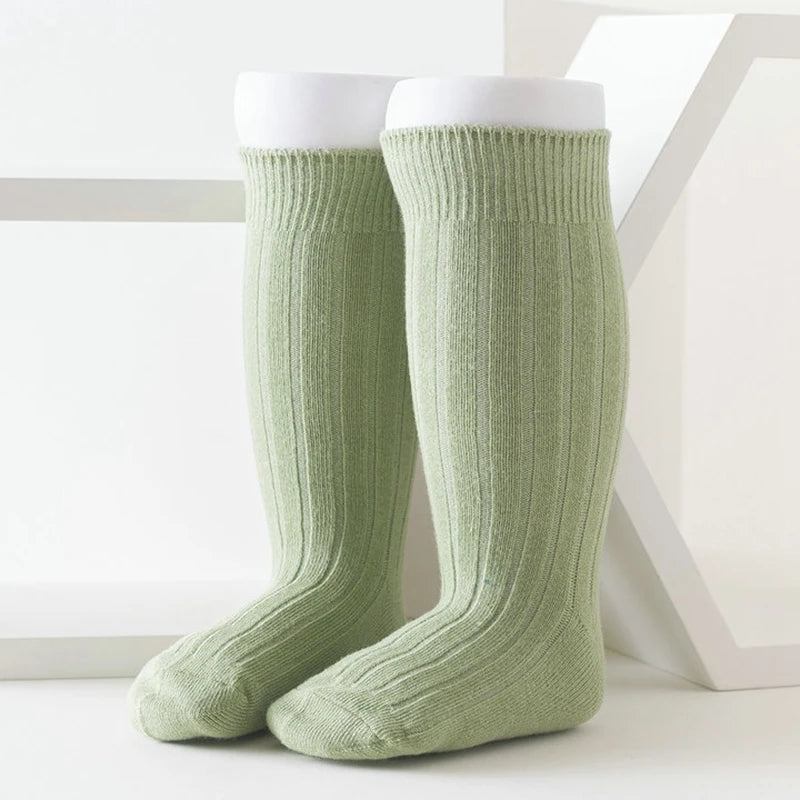 Chaussettes tendance en coton pour nouveau-né, couleur bonbon unie, longues, pour enfants, filles et garçons
