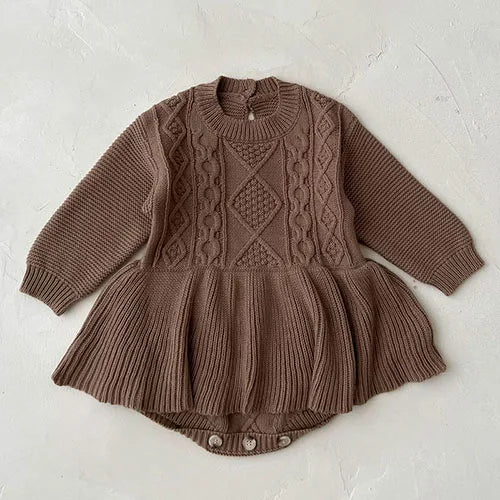 Body tricoté pour nouveau-né fille, couleur unie, ajouré, manches longues, automne, printemps, combinaison tricotée pour bébé fille