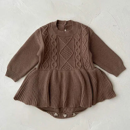 Body tricoté pour nouveau-né fille, couleur unie, ajouré, manches longues, automne, printemps, combinaison tricotée pour bébé fille