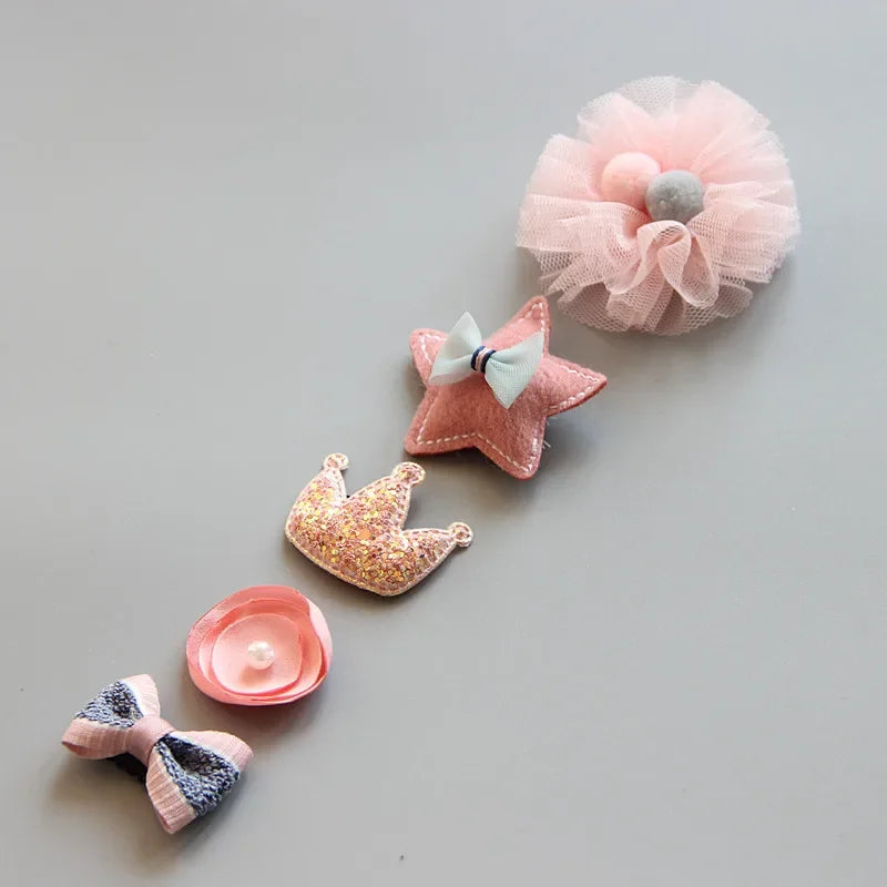 5Pcs/Set Baby Hair Clips Cute Girl Bows Crown Hair Clips Kids Child Baby Hairpins Barrettes Haarspeldjes Baby Hair Accessories