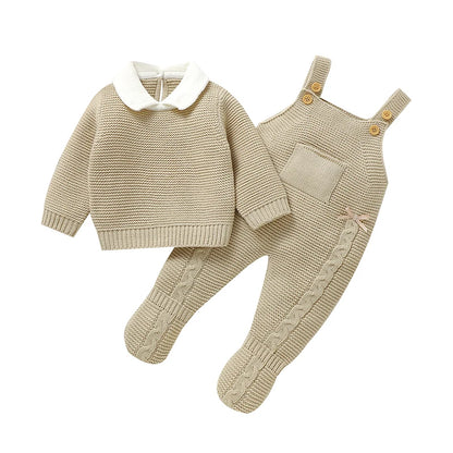 Ensemble de vêtements d'automne pour bébé, pull en tricot à manches longues + barboteuse sans manches pour nouveau-né + combinaison pour les pieds (0-9 mois)