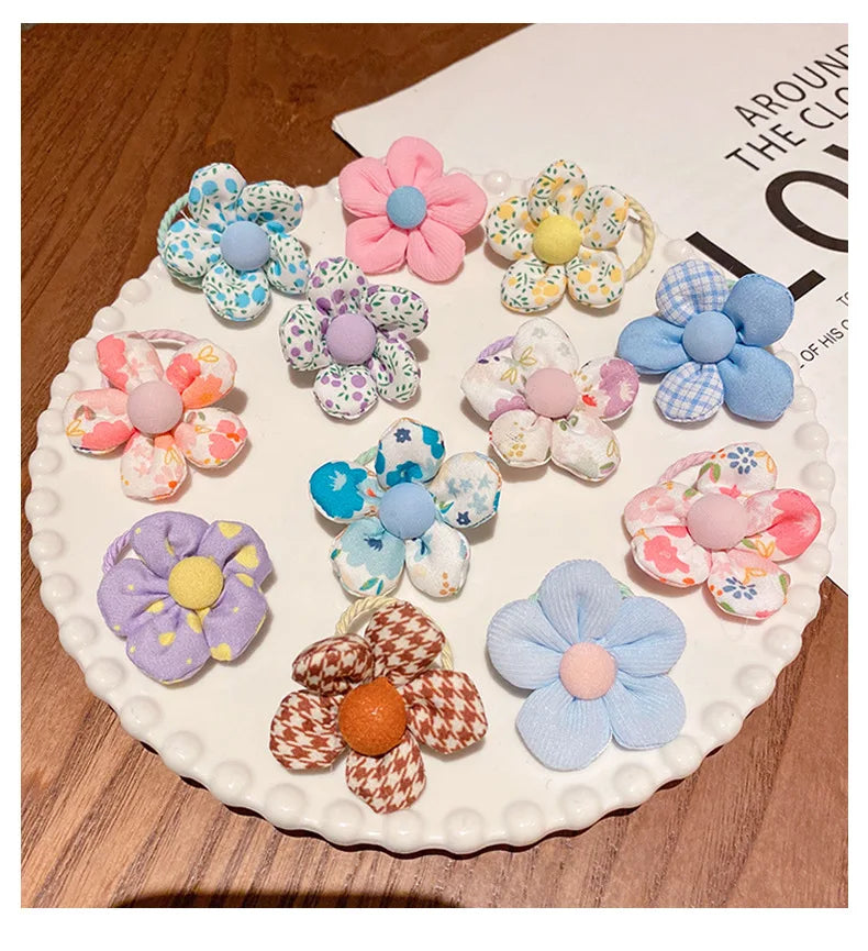 10Pcs/Set New Baby Girl Cute Colors Flower Hair Bands Ponytail Holder Chilren Soft Scrunchies Rubber Kid Hair Accessories