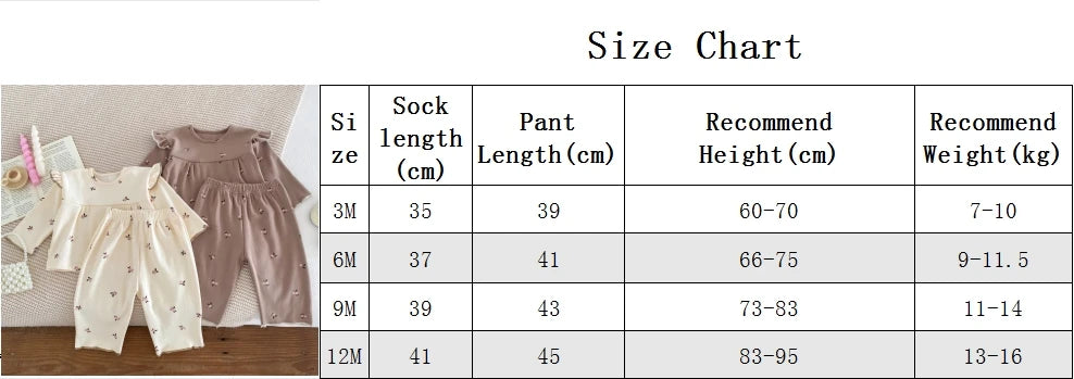 IG Fashion Vêtements pour nouveau-nés Pyjama pour bébé Garçon Fille Imprimé Cerise Manches Longues Chemise + Pantalon Vêtements de Nuit Ensemble Deux Pièces 0-2 ans