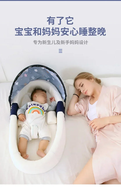 Portable Nest Bed Baby Crib Foldable Movable Newborn Bed Bumper Protection Anti-pressure Baby Lounger With Mosquito Net