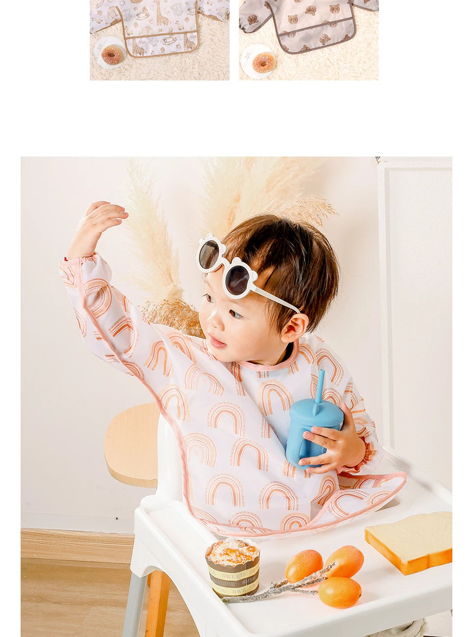 Kangobaby #My Soft Life#Waterproof Baby Long Sleeve Feeding Bib Fashion Full Body Cover