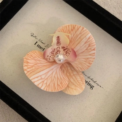 Pince à cheveux en tissu avec fleur, orchidée papillon, style coréen, épingle à cheveux en forme de fleur, accessoires pour cheveux féminins, pince à cheveux en perles pour fille, bord de mer