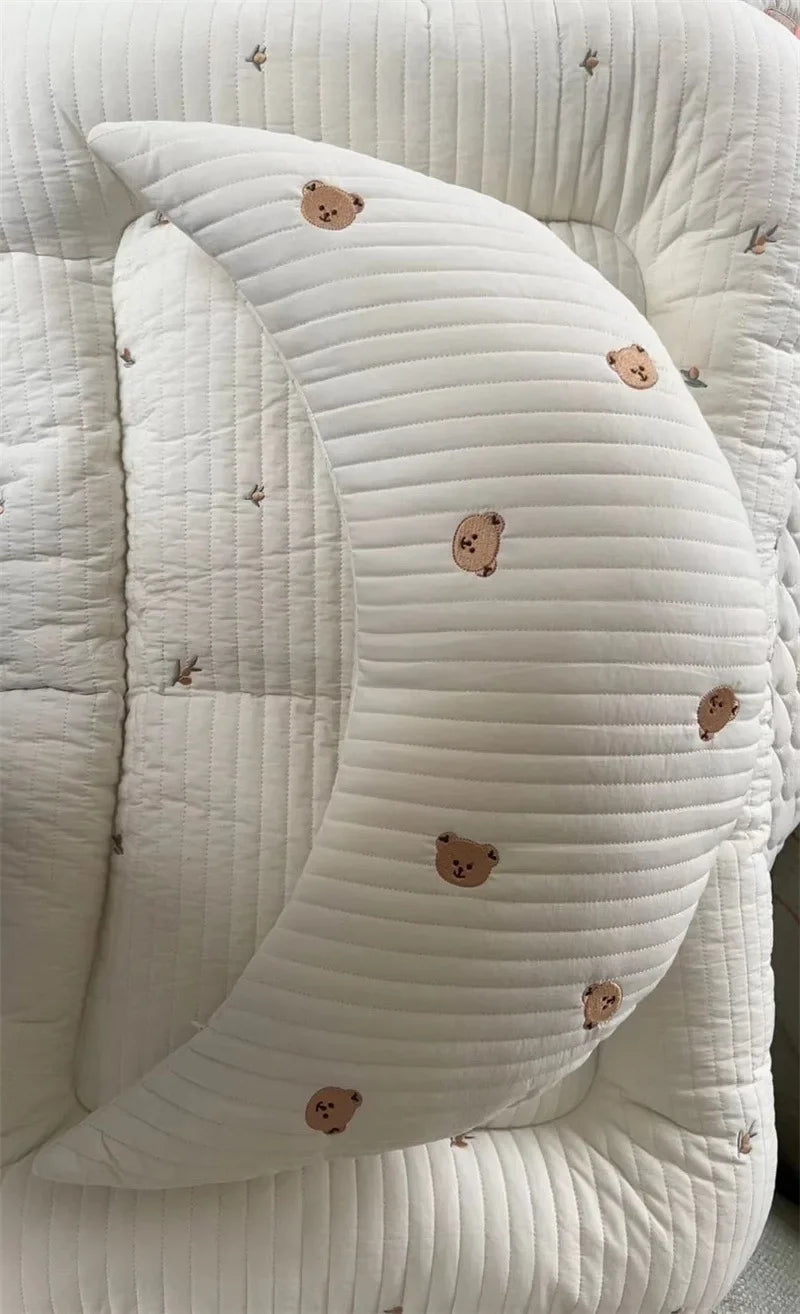 Ins Newborn Baby Nursing Pillow Baby Embroidered Pillow Pure Cotton Moon Cushion Children's Bed Pillow Removable and Washable