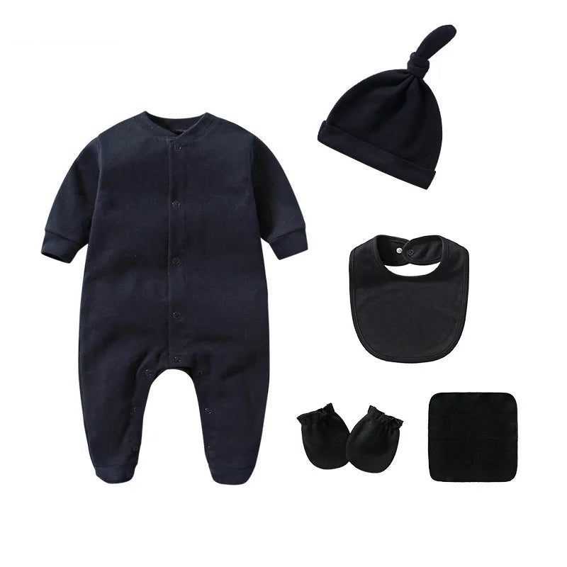 Barboteuses pour bébés garçons en coton uni, vêtements pour nouveau-nés, moufles, chapeaux, chaussettes, tenues pour enfants, tout-petits, personnalisées