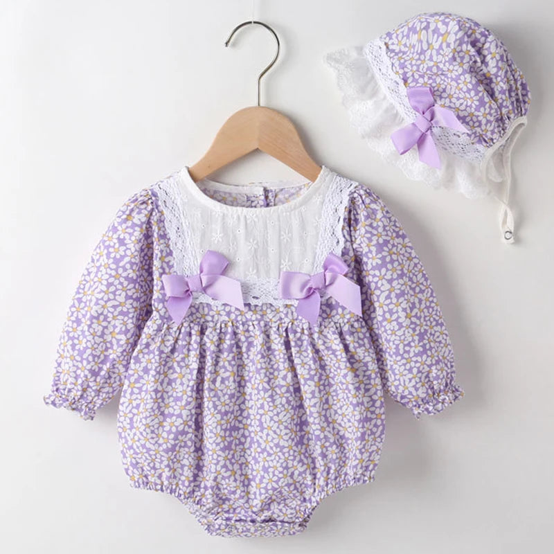 Barboteuse pour bébé fille, barboteuse à volants, col à volants, motif floral, vêtements de princesse pour nouveau-né