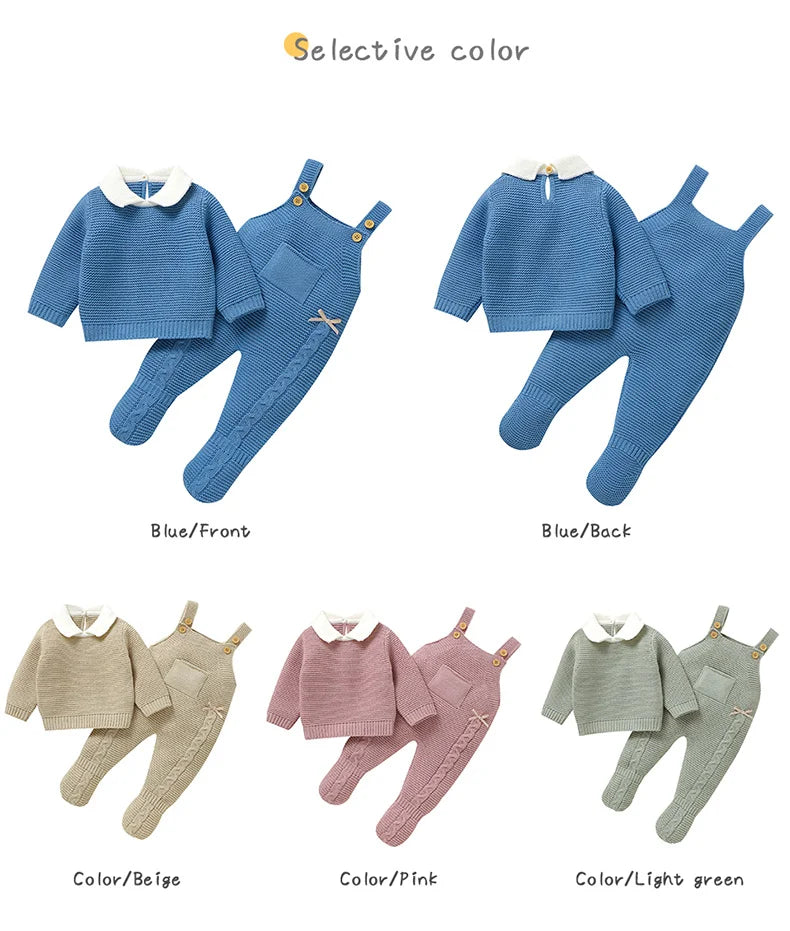 Ensemble de vêtements d'automne pour bébé, pull en tricot à manches longues + barboteuse sans manches pour nouveau-né + combinaison pour les pieds (0-9 mois)