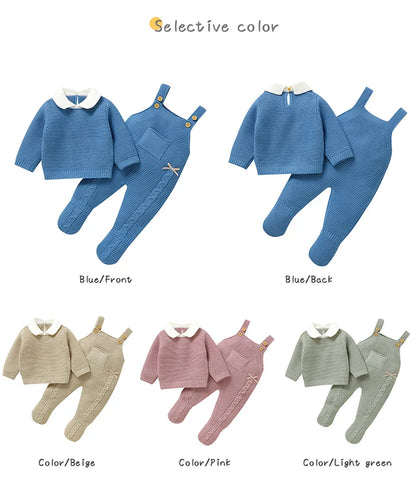 Ensemble de vêtements d'automne pour bébé, pull en tricot à manches longues + barboteuse sans manches pour nouveau-né + combinaison pour les pieds (0-9 mois)