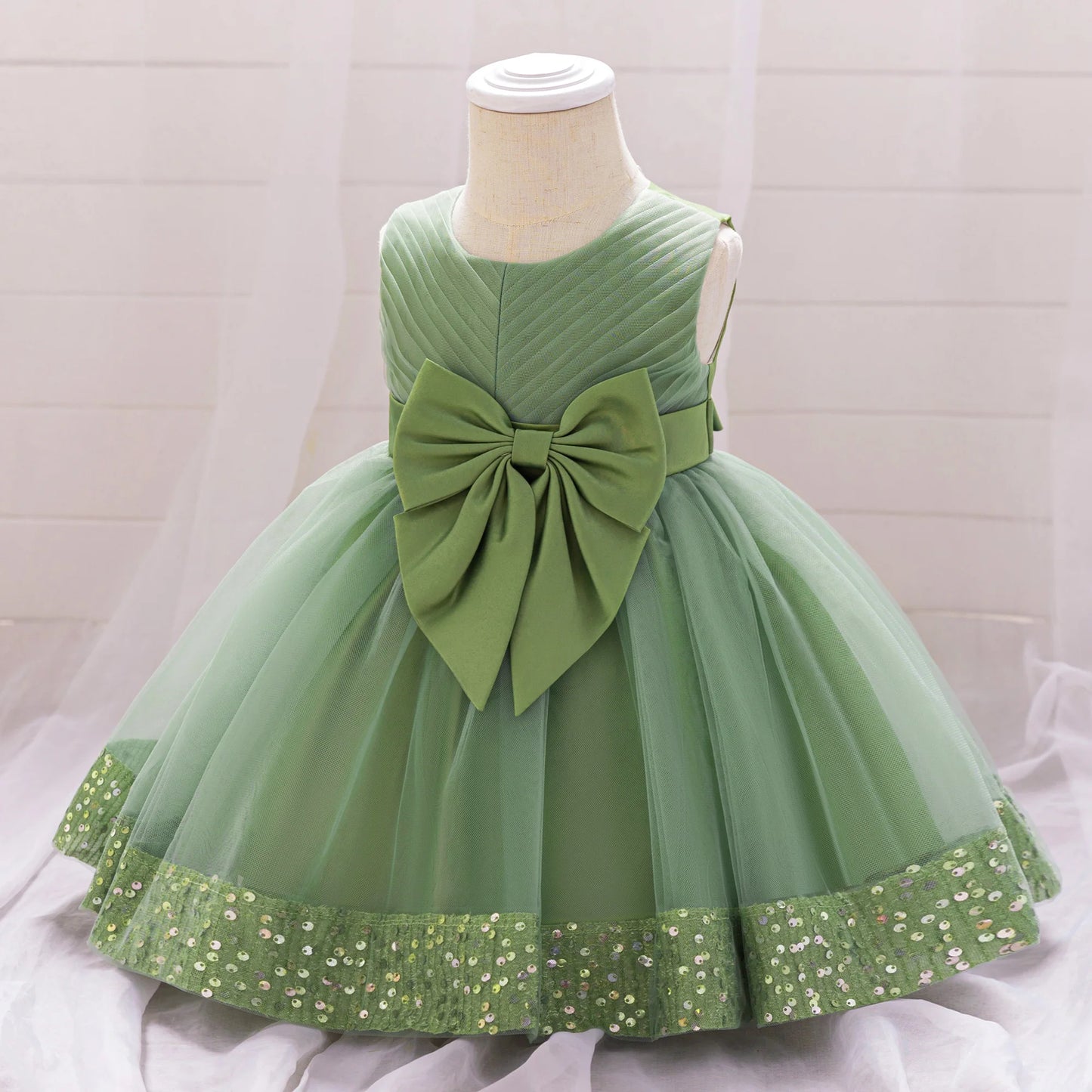 Robe de soirée à paillettes pour petite fille, tenue de bal de fin d'année, de mariage, de Noël, de 1er anniversaire, avec nœud, tenue de princesse en dentelle pour demoiselle d'honneur
