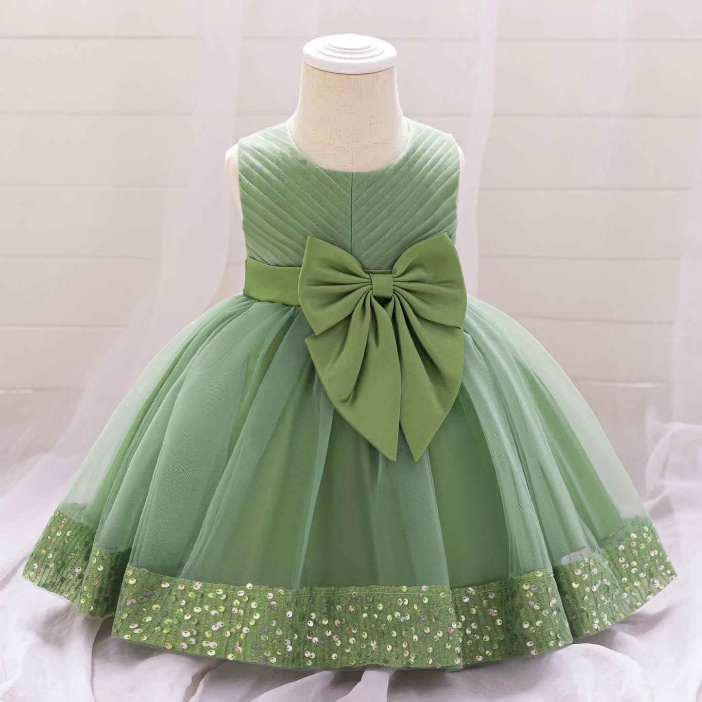 Robe de soirée à paillettes pour petite fille, tenue de bal de fin d'année, de mariage, de Noël, de 1er anniversaire, avec nœud, tenue de princesse en dentelle pour demoiselle d'honneur
