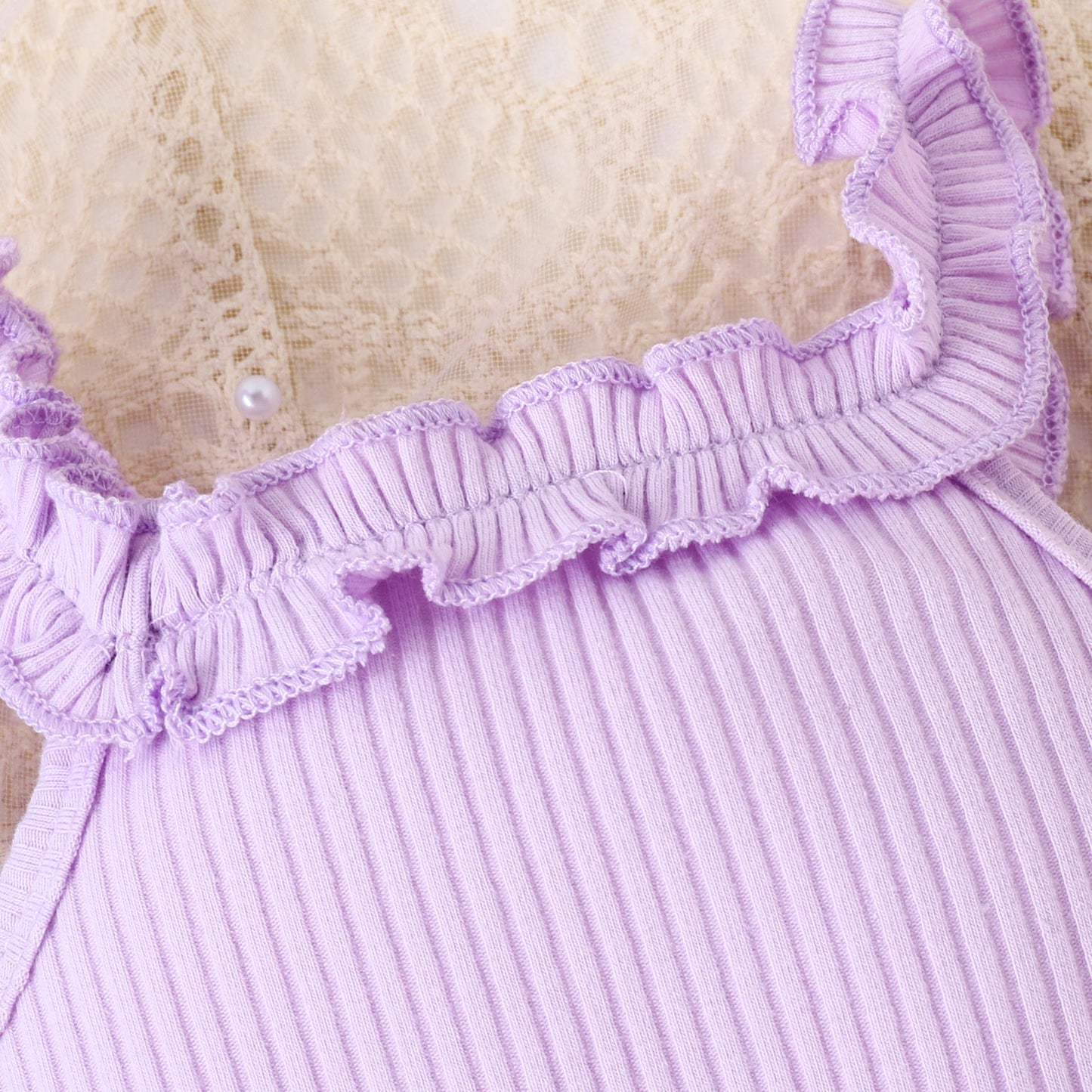Ensemble 3 pièces d'été pour bébé fille de 0 à 2 ans, robe licou violette douce et confortable, décontractée et légère + short imprimé arc-en-ciel