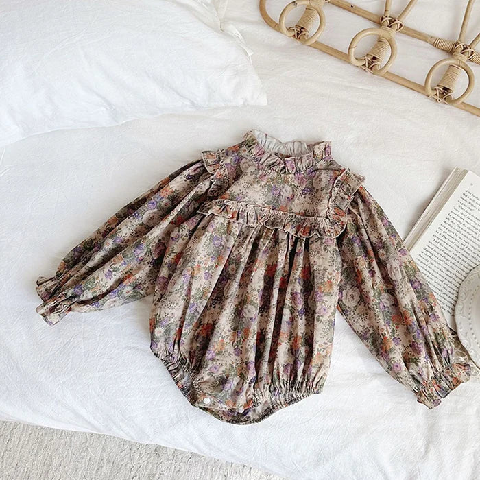 Barboteuse à manches longues pour bébé fille, nouvelle collection automne 2024, en coton imprimé, combinaison pour bébé fille de 0 à 24 mois