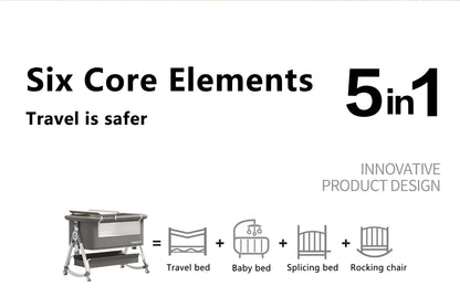 5-in-1 baby crib, adjustable height from 40-53, rocking bed, mosquito net and storage basket, free delivery