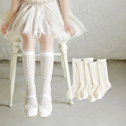 Lot de 3 paires de bas princesse blancs à volants en dentelle pour fille, chaussettes d'été en maille fine et respirante pour enfants de 3 à 12 ans