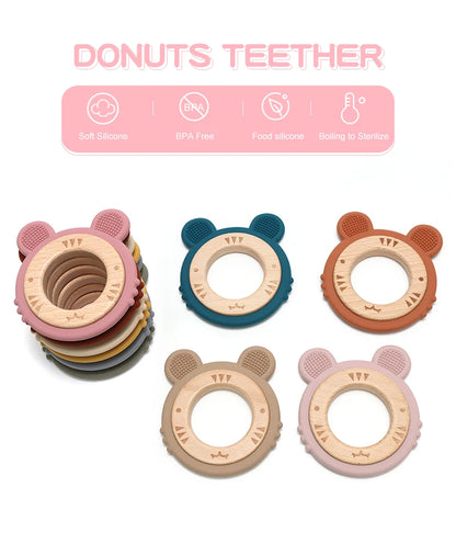 1 anneau de dentition en silicone pour bébé, sans BPA, mignon, dessin animé, pendentif tigre, jouet de dentition, anneau en bois, accessoires à mâcher, jouets pour bébé