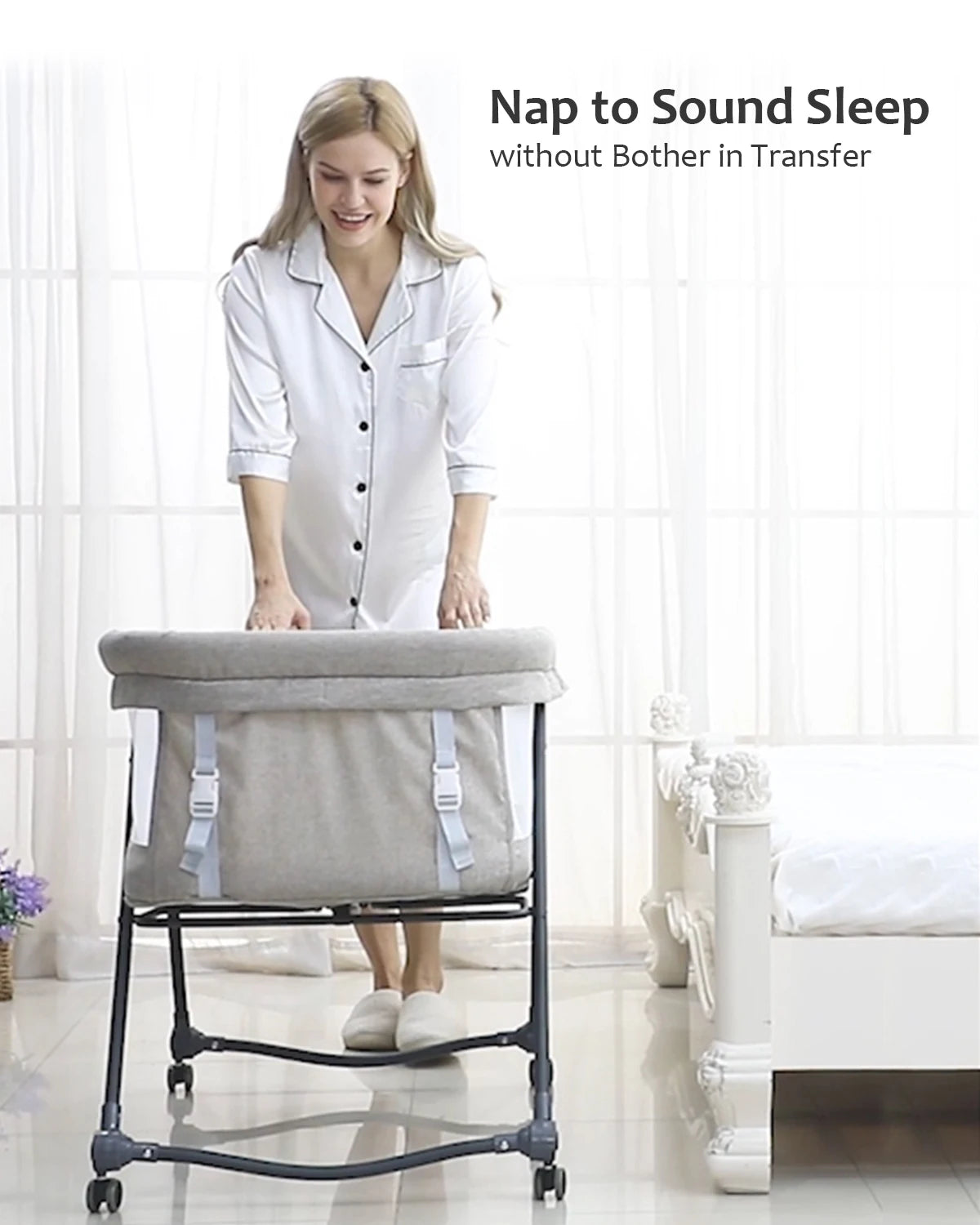 UBRAVOO Baby Grab-and-go Travel Cot  with Mattress & Silent Wheels,  Rocking Crib Convertible, XYT-001