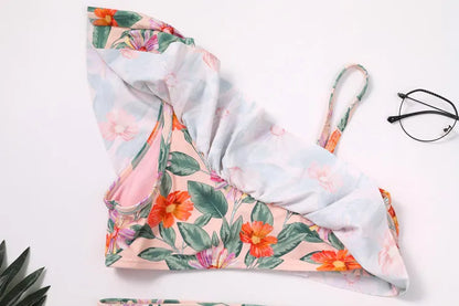 Maillots de bain pour filles TUONXYE, ensemble haut court à épaules dénudées et culotte à imprimé floral, bikini pour enfants, vêtements de plage