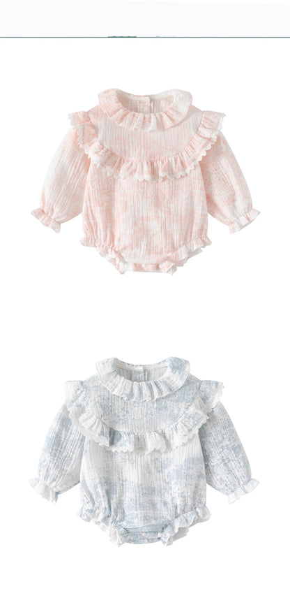 Barboteuse pour bébé fille, barboteuse à volants, col à volants, motif floral, vêtements de princesse pour nouveau-né