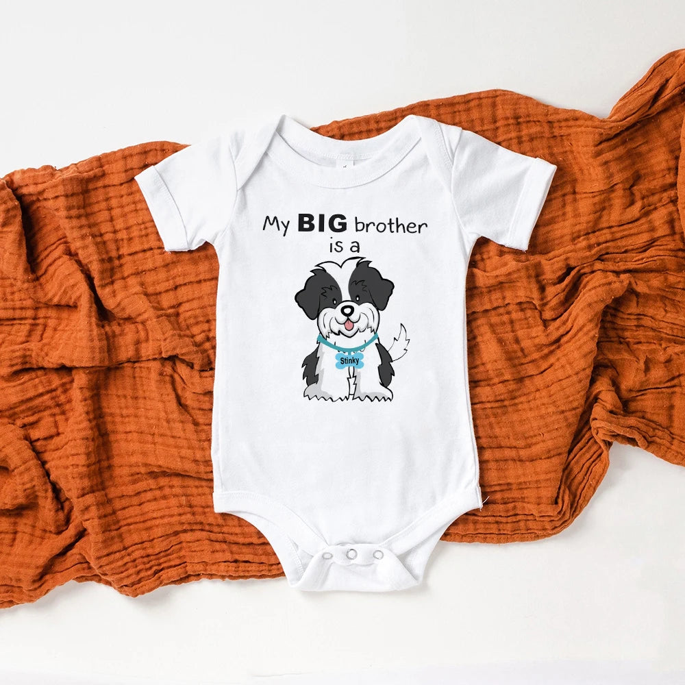 Combinaison imprimée humoristique « Mon grand frère est un teckel » pour nouveau-né, barboteuse pour bébé, jolie chemise pour chien, cadeau de fête prénatale pour garçons ou filles