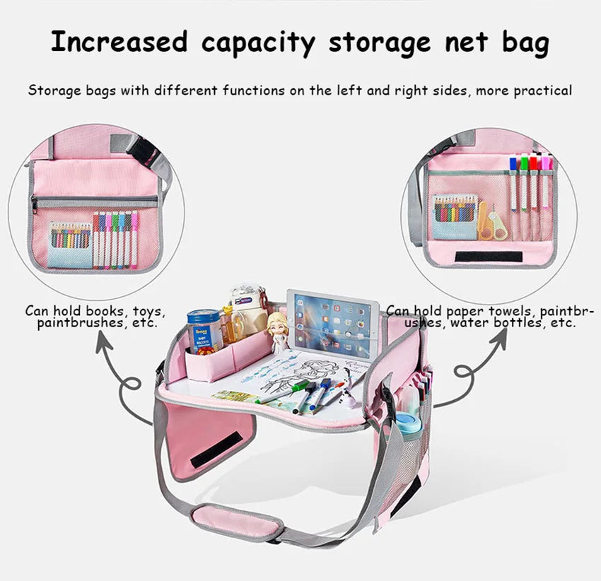 New Baby Kids Car Seat Travel Portable Drawing Board Waterproof Safety Seat Play Snack Draw Table Organizer Storeage Table