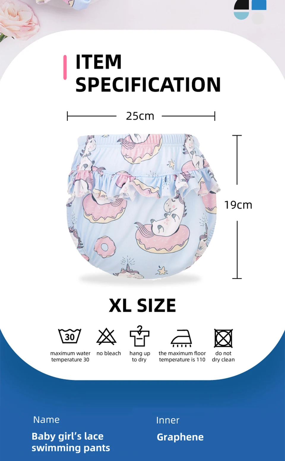 Elinfant 3 Size Flower Side Comfortable Baby Swim Diapers Fashion Print Reusable Washable Swimming Diaper Pool Pants