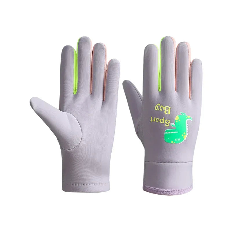 Winter Children's Gloves Cartoon Dinosaur Fluorescence Cycling Kids Warm Sports Skiing Windproof Waterproof Boys Girls Gloves