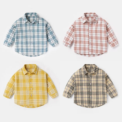 T-shirts printemps-automne pour bébés garçons, en coton à carreaux, manches longues, col rabattu, vêtements d'extérieur pour nouveau-nés