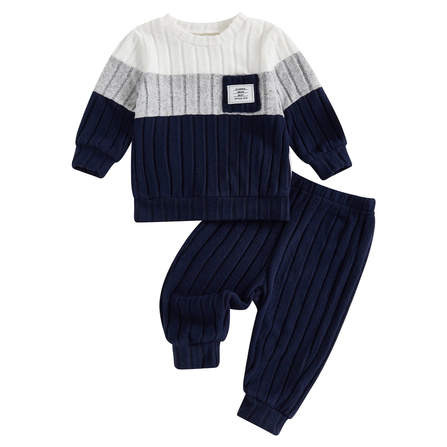 VISgogo Ensemble de vêtements 2 pièces pour garçons de 0 à 3 ans, pull à manches longues et col rond, couleur unie, pantalon