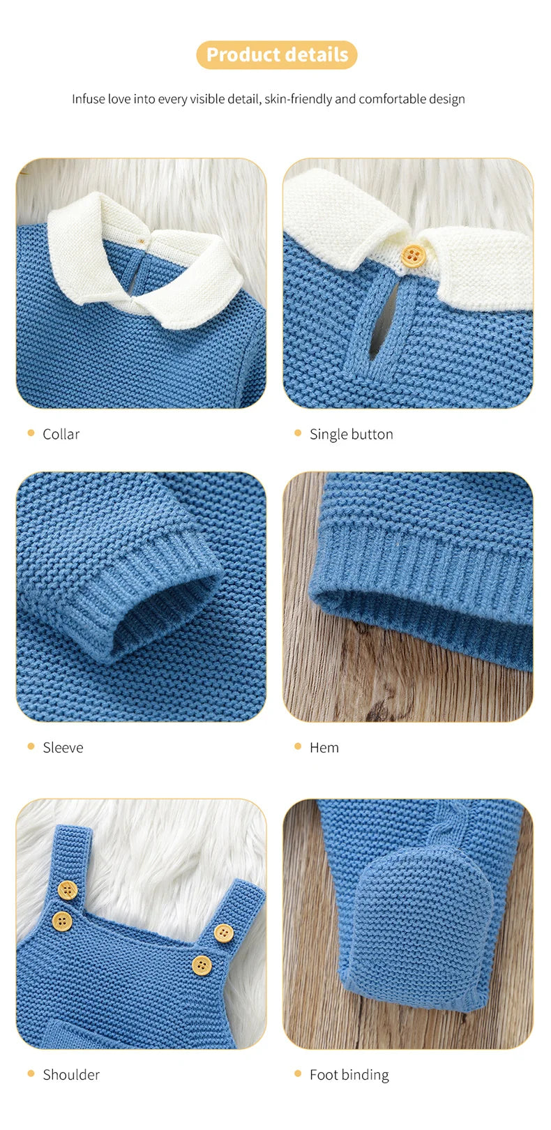 Ensemble de vêtements d'automne pour bébé, pull en tricot à manches longues + barboteuse sans manches pour nouveau-né + combinaison pour les pieds (0-9 mois)