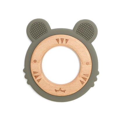 1 anneau de dentition en silicone pour bébé, sans BPA, mignon, dessin animé, pendentif tigre, jouet de dentition, anneau en bois, accessoires à mâcher, jouets pour bébé