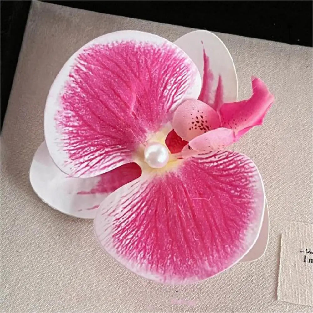 Pince à cheveux en tissu avec fleur, orchidée papillon, style coréen, épingle à cheveux en forme de fleur, accessoires pour cheveux féminins, pince à cheveux en perles pour fille, bord de mer