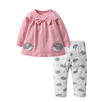 Ensemble de vêtements printemps-automne pour nouveau-né fille à manches longues pour 0 à 4 ans, joli haut à manches longues avec nœud et pantalon, tenues pour tout-petits
