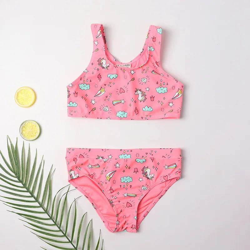 Maillots de bain pour filles TUONXYE, ensemble haut court à épaules dénudées et culotte à imprimé floral, bikini pour enfants, vêtements de plage