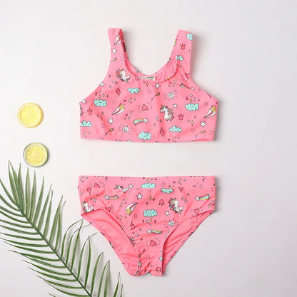 Maillots de bain pour filles TUONXYE, ensemble haut court à épaules dénudées et culotte à imprimé floral, bikini pour enfants, vêtements de plage