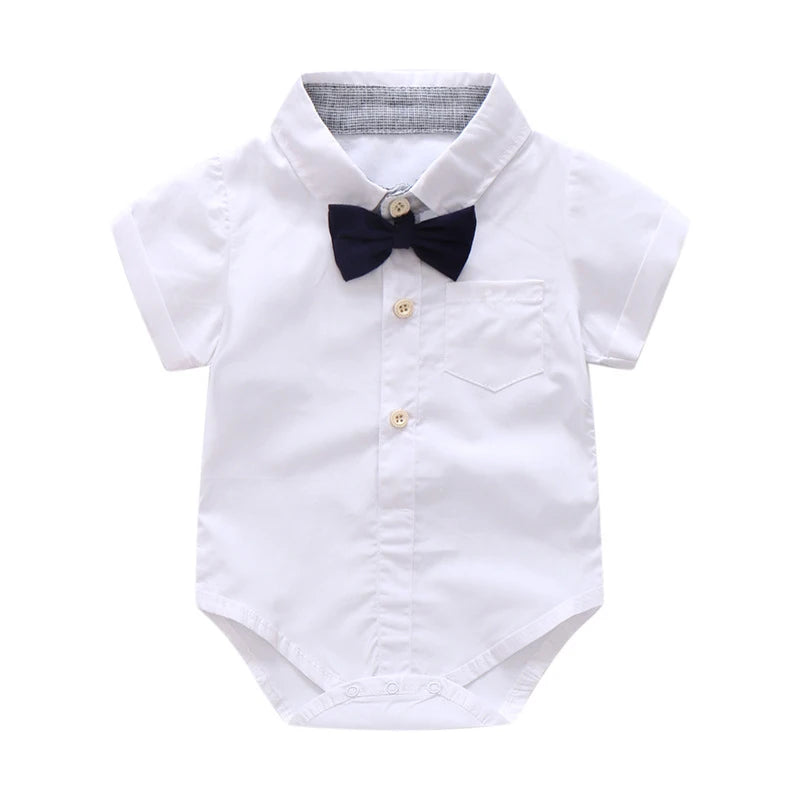 Ensemble de vêtements d'été pour nouveau-né garçon, tenue de soirée avec nœud, combinaison blanche pour mariage, anniversaire, tenue de gentleman pour tout-petit