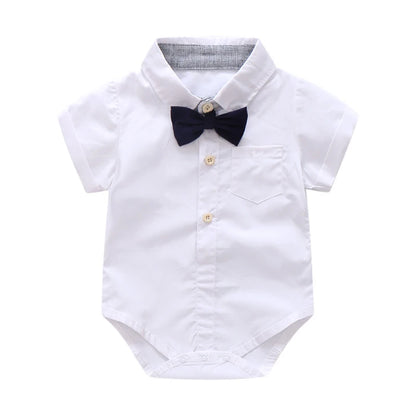 Ensemble de vêtements d'été pour nouveau-né garçon, tenue de soirée avec nœud, combinaison blanche pour mariage, anniversaire, tenue de gentleman pour tout-petit