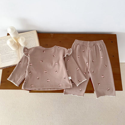 IG Fashion Vêtements pour nouveau-nés Pyjama pour bébé Garçon Fille Imprimé Cerise Manches Longues Chemise + Pantalon Vêtements de Nuit Ensemble Deux Pièces 0-2 ans