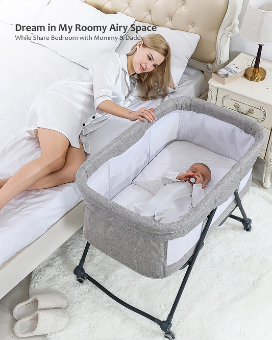 UBRAVOO Baby Grab-and-go Travel Cot with Mattress & Silent Wheels, Rocking Crib Convertible, XYT-001