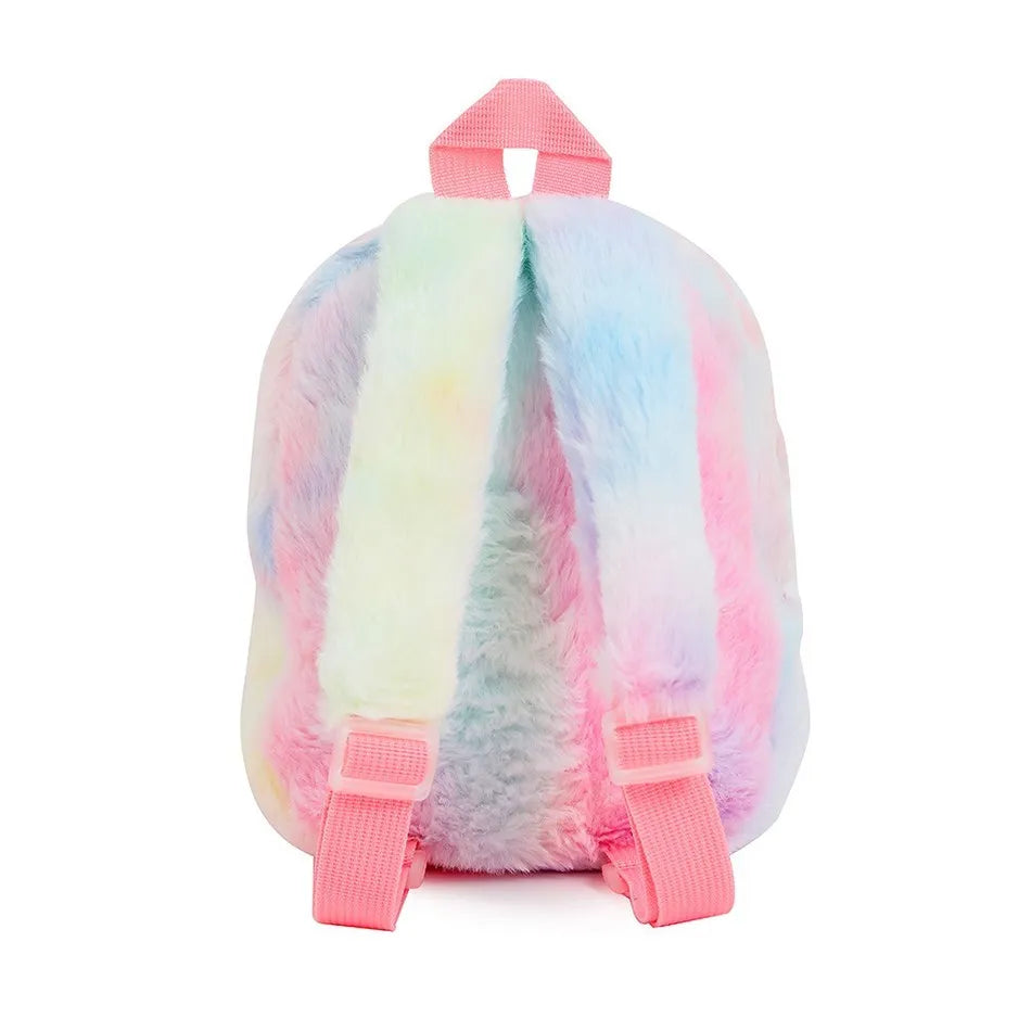Girls and Boys Kindergarten Shoulders Bags Children's Cartoon Unicorn Plush Big Eyed Backpack Children's Colorful Plush Backpack