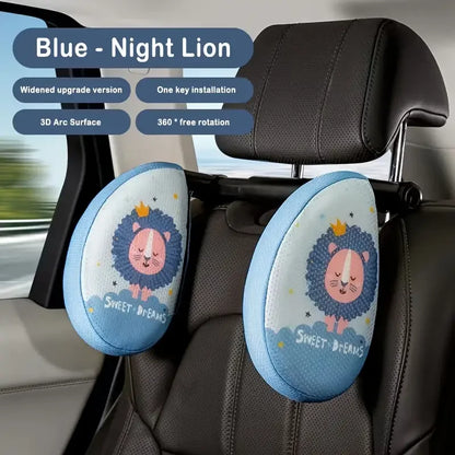 Car Headrest Pillow for Kids, Cartoon Road Pal Headrest, Adjustable Car Seat Head Neck Support, U Shaped Car Sleeping Pillow