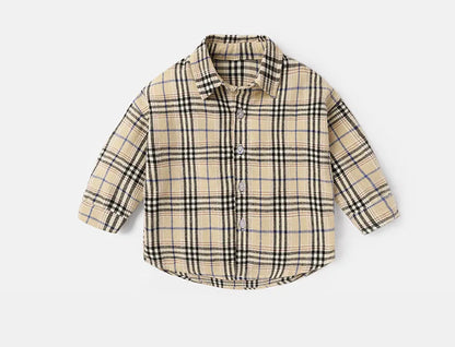 T-shirts printemps-automne pour bébés garçons, en coton à carreaux, manches longues, col rabattu, vêtements d'extérieur pour nouveau-nés