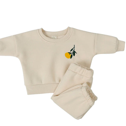 Ensemble de vêtements d'hiver pour bébé garçon et fille, sweat-shirt et pantalon en polaire épaisse brodée de fleurs, survêtement chaud pour enfant, tenue unisexe pour tout-petits, 2025