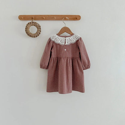 Robe d'automne à manches longues et col en dentelle pour bébé fille, tenue princesse pour nouveau-né