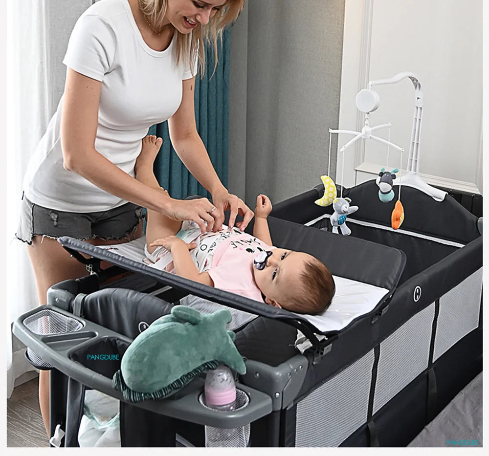 PANGDUBE Multifunctional Baby Crib 120*60cm Baby Bed, Baby Rocker, Diaper Changing Table 0 ~ 6 Years Old Baby Cot