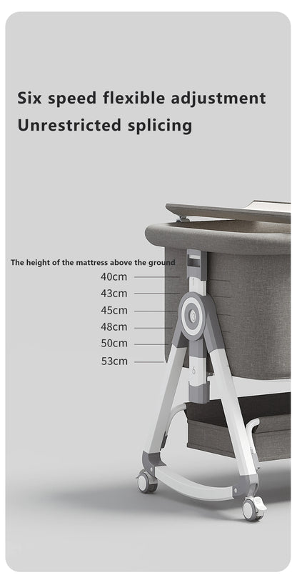 5-in-1 baby crib, adjustable height from 40-53, rocking bed, mosquito net and storage basket, free delivery