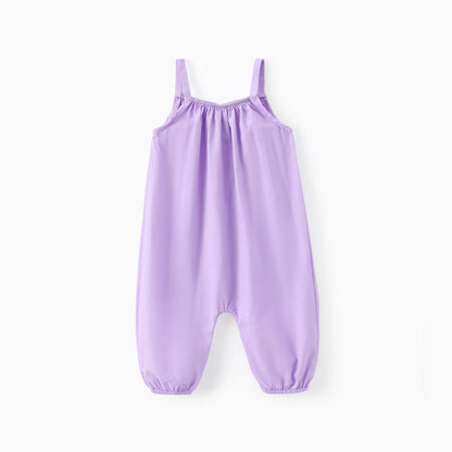 PatPat Salopette ample 100 % coton pour bébé fille, couleur unie, sans manches, bretelles spaghetti, sarouel, douce et confortable